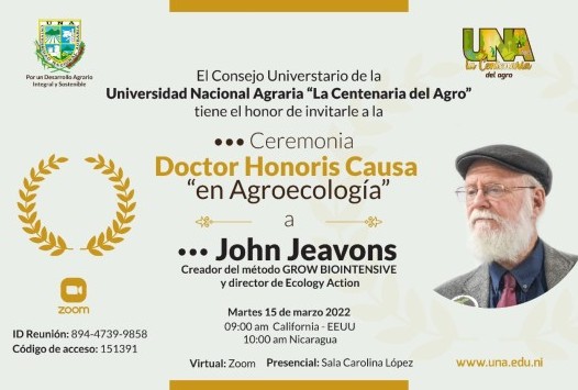 Recognition to the creator of the Biointensive Method John Jeavons